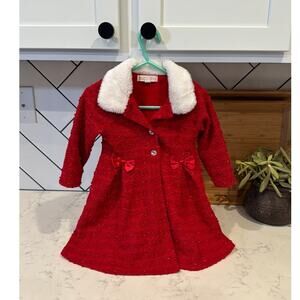 Nannette Kid Red Coat Dress Festive Christmas holiday Swiss Dot Size 18m